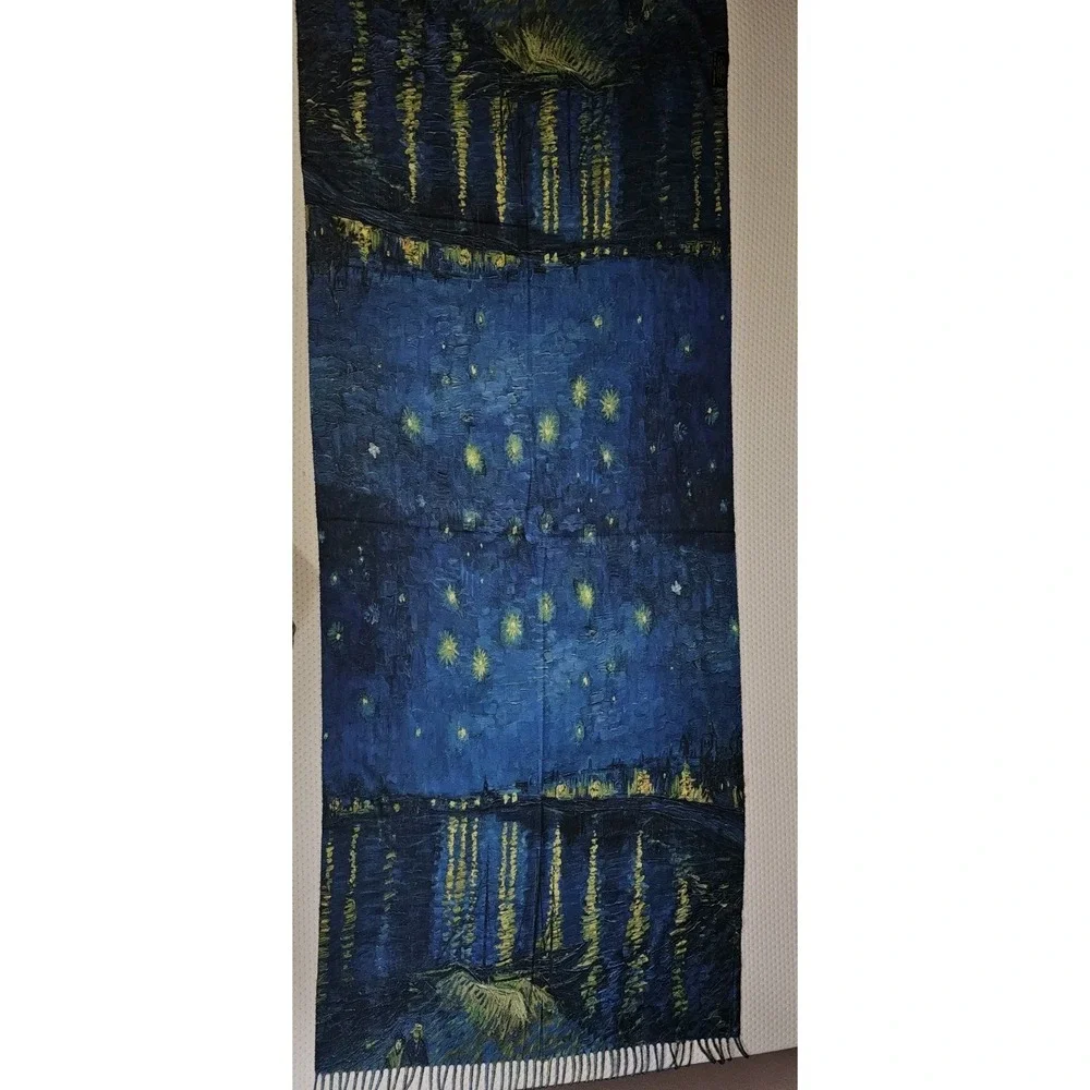 Van Gogh Starry Night 100% Cashmere Pashmina Shawl Wrap Made in Germany NEW